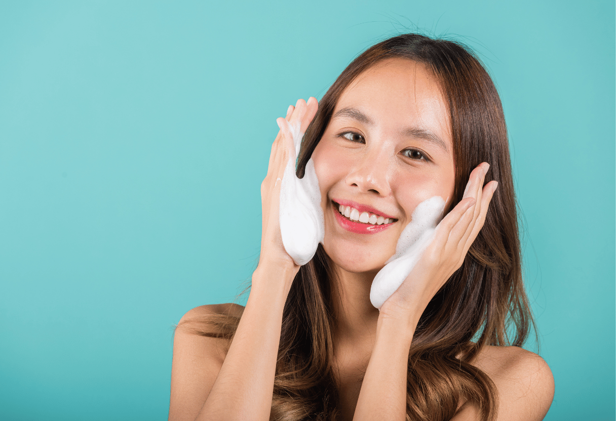 Women Double Cleansing Her Face