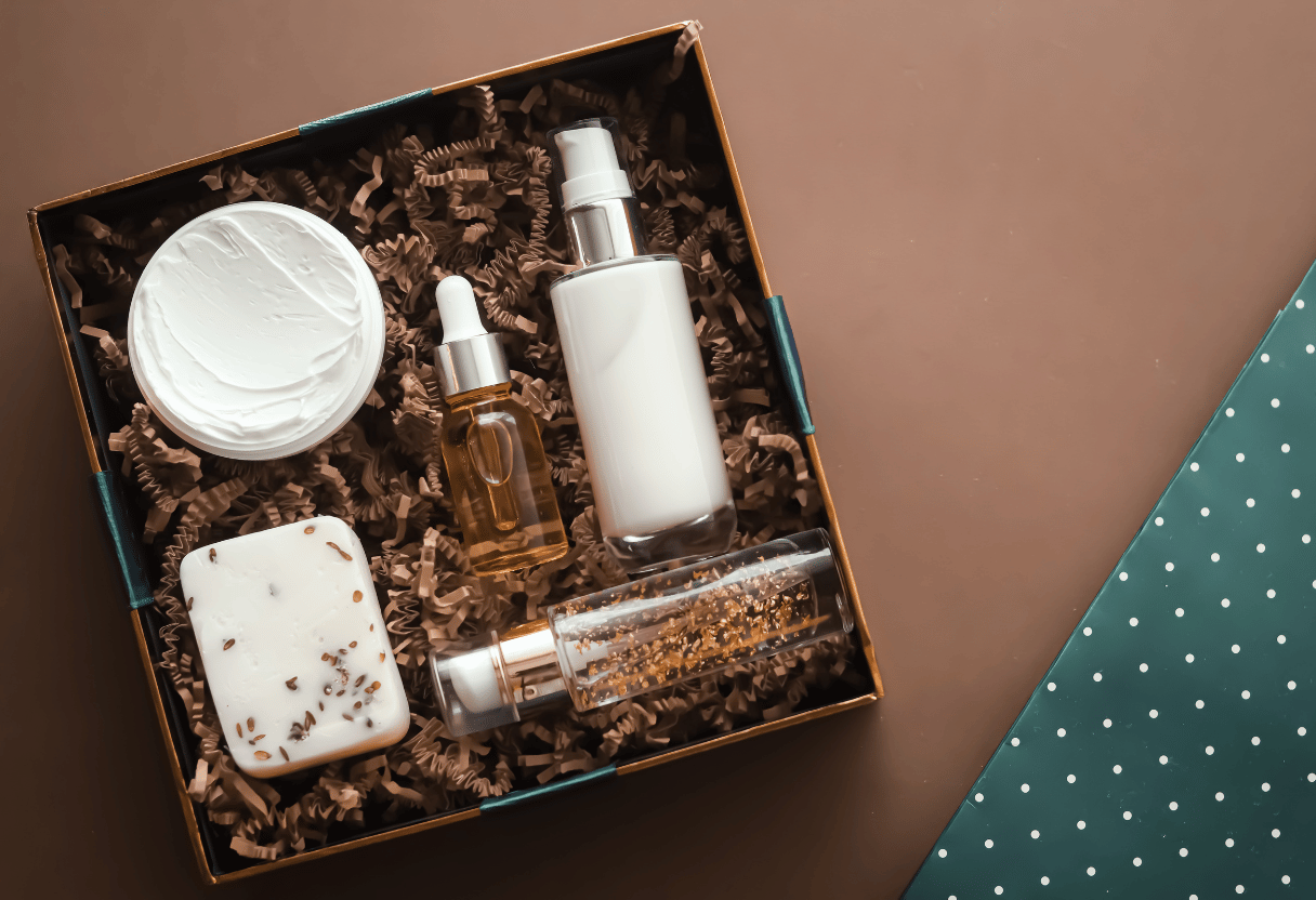 Luxury skincare gift box with elegant products