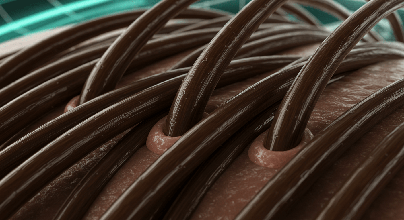A detailed close-up view of healthy hair strands rooted in the scalp.