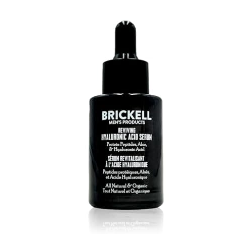 Brickell Men's Anti Aging Hyaluronic Acid Serum for Face, Day Face Serum for Men, Natural & Organic Facial Serum With Protein Peptides to Restore Collagen and Firmness, 1 Ounce, Unscented