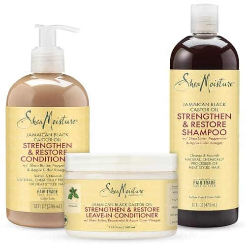 SheaMoisture Curly Bundle: 16 oz Shampoo, 13 oz Conditioner, 11.5 oz Leave-in with Jamaican Black Castor Oil for Healthy Growth and Restoration - Sulfate Free