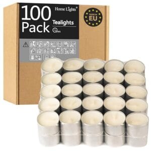 HomeLights Unscented Tealight Candles - 100 Pack, 8hr Smokeless White Votive Candles for Shabbat, Weddings, Home Decor
