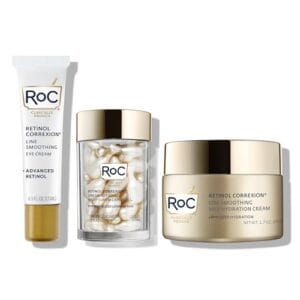 RoC Retinol Correxion Line Smoothing Eye Cream + Retinol Serum Capsules For Night + Max Hydration Crème With Hyaluronic Acid For Day, Skin Care Set, Stocking Stuffers for Men & Women