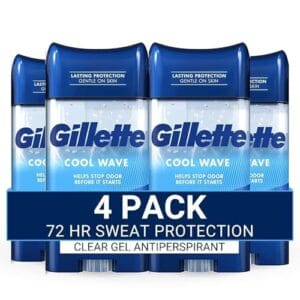 Gillette Antiperspirant and Deodorant for Men, 72-Hour Sweat Protection, Clear Gel, Cool Wave Scent, 3.8 oz (Pack of 4)