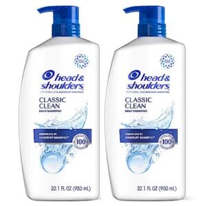 Head & Shoulders Classic Clean Dandruff Shampoo Twin Pack, Anti-Dandruff Daily Use, Paraben-Free, Color-Safe, 32.1 Fl Oz Each (Set of 2)