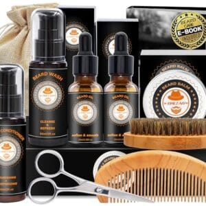 Upgraded Beard Grooming Kit w/Beard Conditioner,Beard Oil,Beard Balm,Beard Brush,Beard Wash,Beard Comb,Beard Scissor,Bag,E-Book,Birthday Gifts Valentines Day Gifts for Men Him Dad Husband Boyfriend
