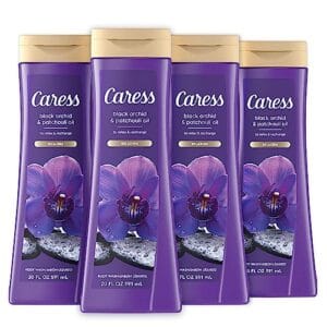 Caress Body Wash for Women, Black Orchid & Patchouli Oil, Relaxing, Fragrant Shower Gel to Relax and Recharge, 20 fl oz, 4 Pack