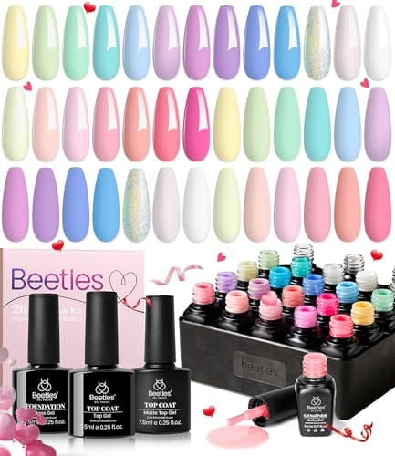 beetles Gel Polish Nail Set 20 Colors Spring Pastel Girly Sparkle Glitter Uv Gel Dreamy Town Collection Macaroon Bright Pastel Nail Manicure Kit with 3Pcs Base Top Coat Valentine's Day Gift for Women