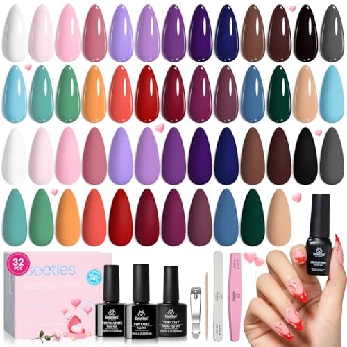beetles Gel Polish 25 Colors Spring Summer Gel Nail Polish Set Pink Gel Nail Red Nude Brown Purple Burgundy Nail Art with 3Pcs Base Top Coat Urban Rhythm Collection DIY Salon Manicure Gift for Women