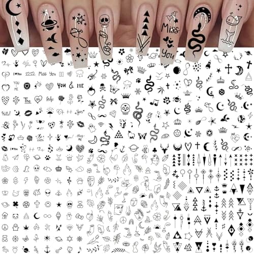 Bilizar 6 Sheets Self-Adhesive Snake Heart Moon Star Nail Art Sticker Decals, Abstract Lady Face Nail Stickers for Women DIY Manicure Decorations, Geometric Triangle Arrow Nail Decals Accessories Tip
